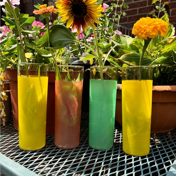 Vintage Fire King Cocktail/Highball Glasses Green/Yellow/Orange/Red Transferware - Picture 4 of 10